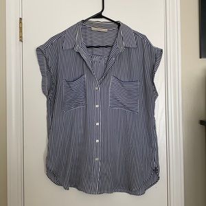 Loft button down blouse. navy & white size L